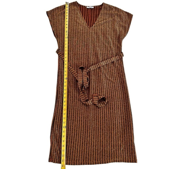 Zara Trafaluc Sparkly Metallic V-neck Striped Dress Size M - Picture 4 of 17